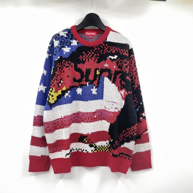 中古】Supreme Digital Flag Sweater サイズM 総柄 レッド
