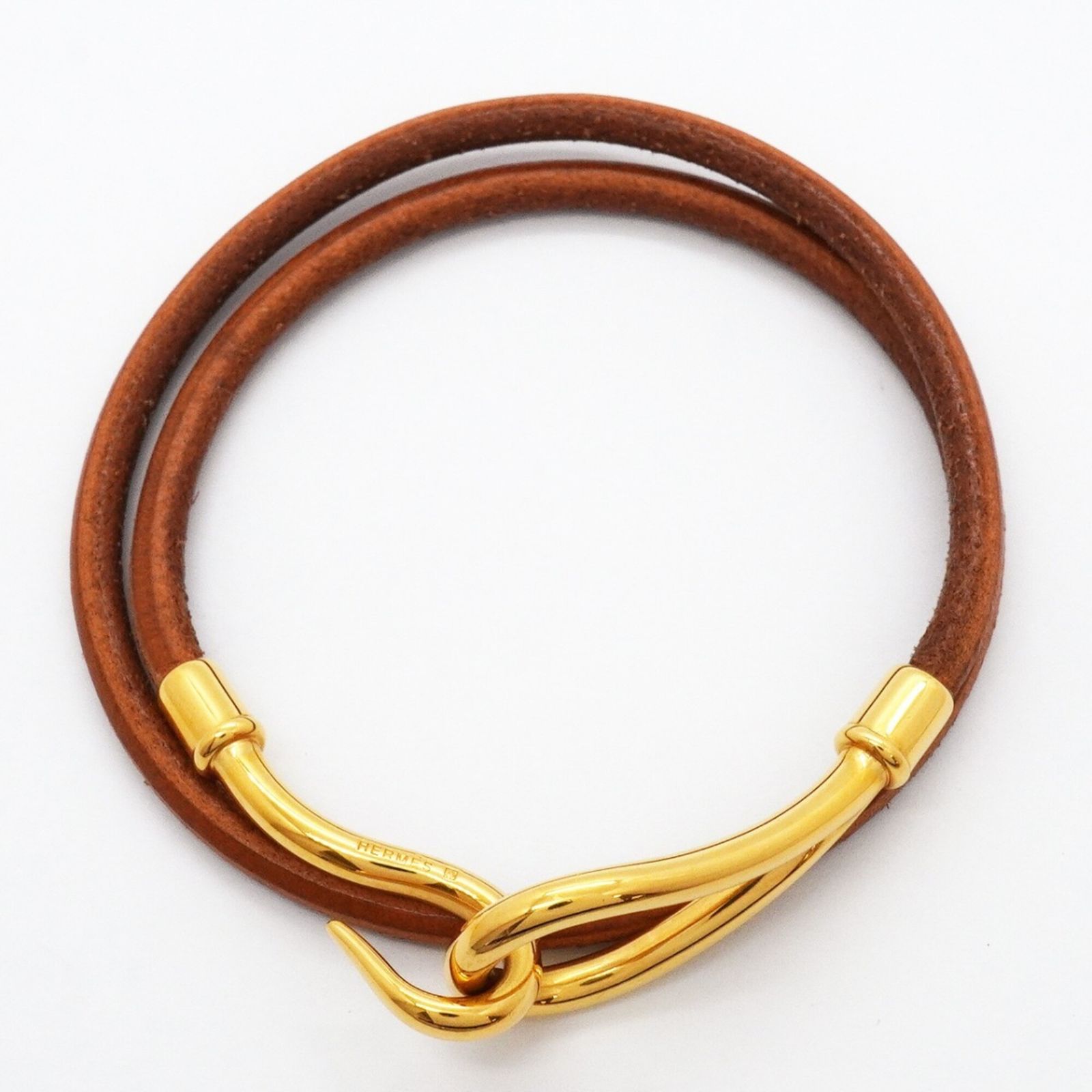 HERMES ブラウン レザー フック型ブレスレット エルメス(Hermes) エルメス ブレスレット ジャンボフック GPメッキ