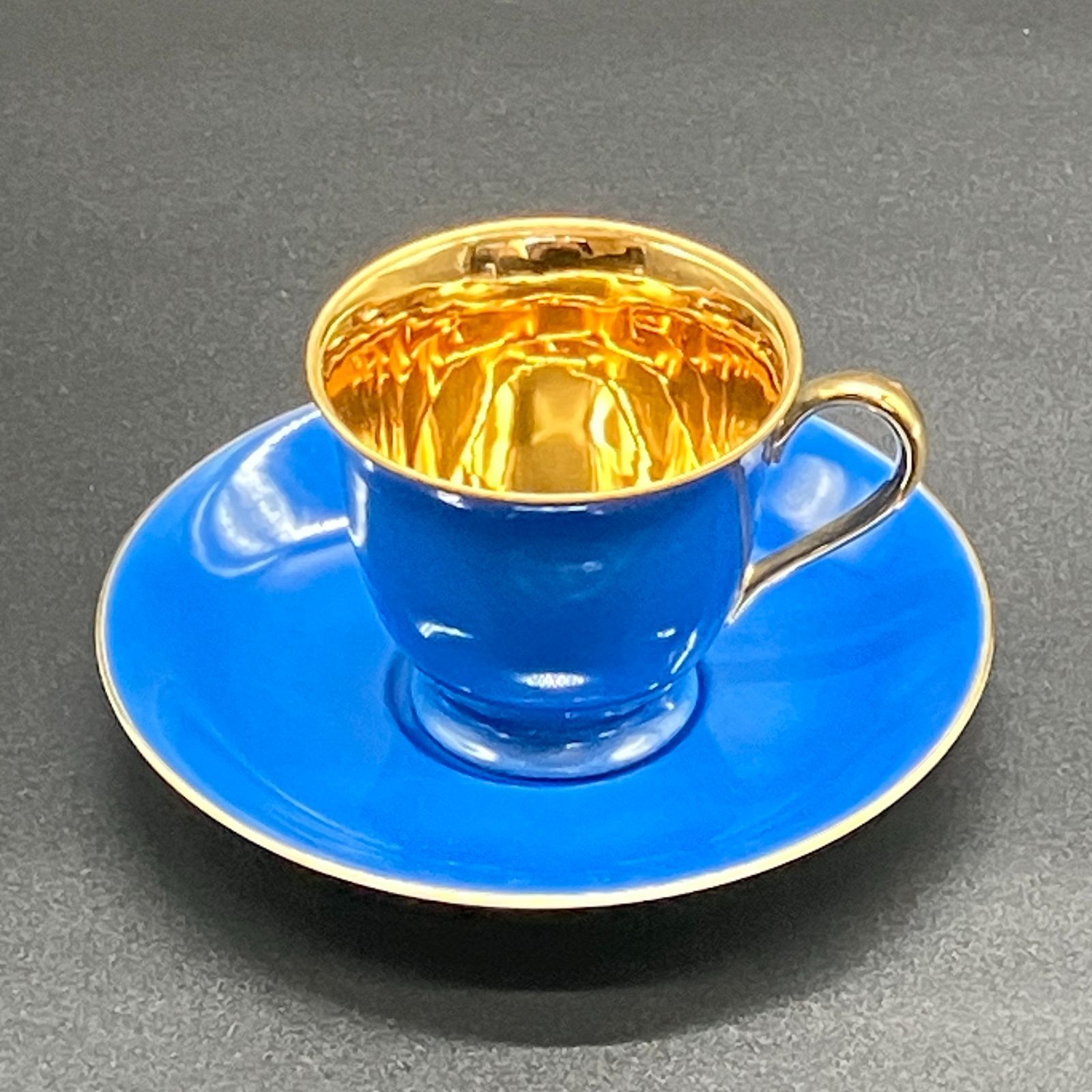 オールドノリタケ　キャビネット カップ&ソーサー　ハーレクイン 1935年～1941年頃　FOREIGN　マルキ印 英国 / ゴールド × ブルー ( POP_2106 )