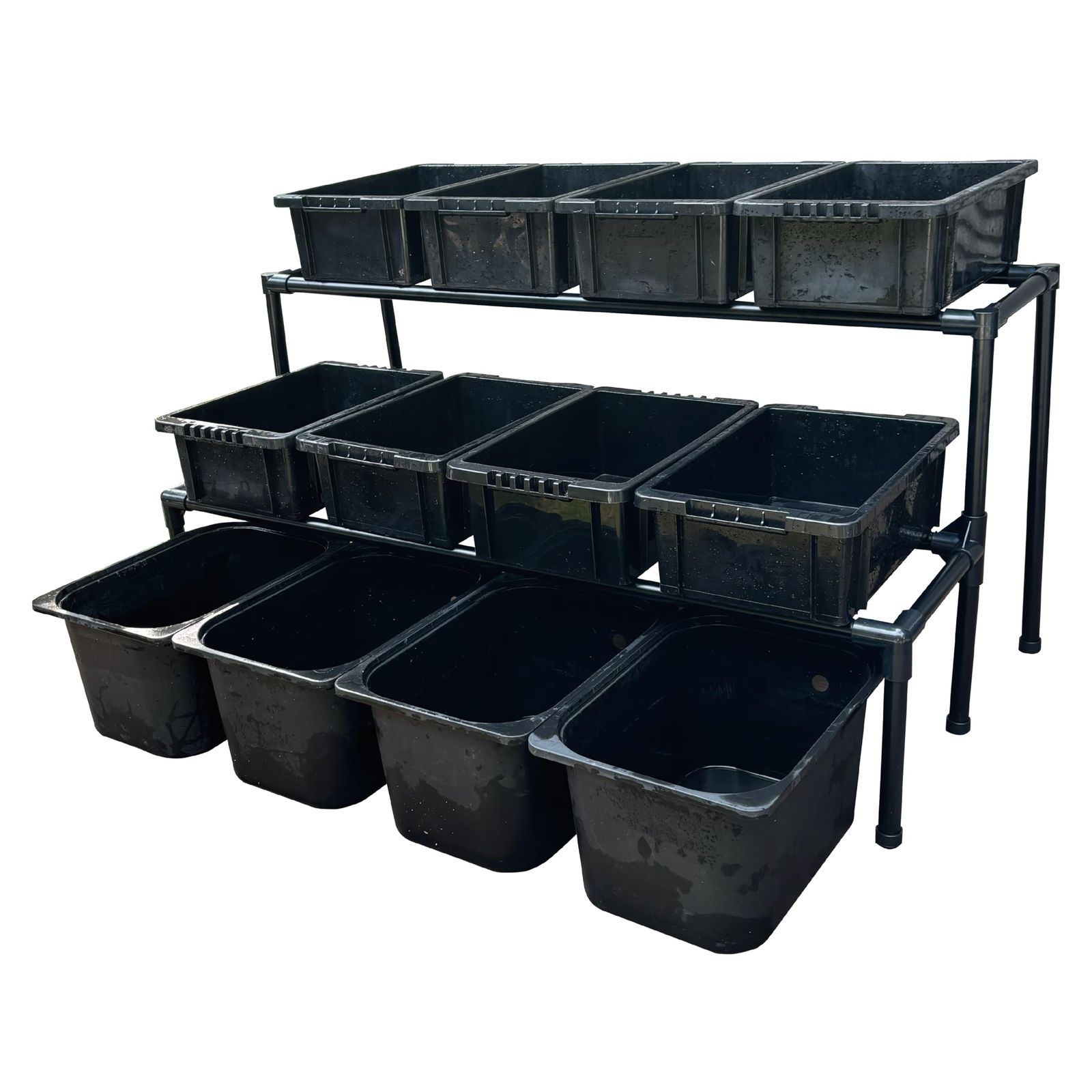 メダカ飼育ラック ブラック メダカ棚 2段12個置き NVBOX13 NVBOX22 トロファスト対応 屋外用 飼育棚 日本製 高耐久 ビオトープ 水槽ラック ベランダ メダカケースpms fd630439
