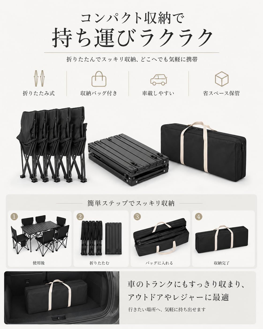 アウトドア テーブル チェアセット 7点セット 120×56cm 折りたたみ