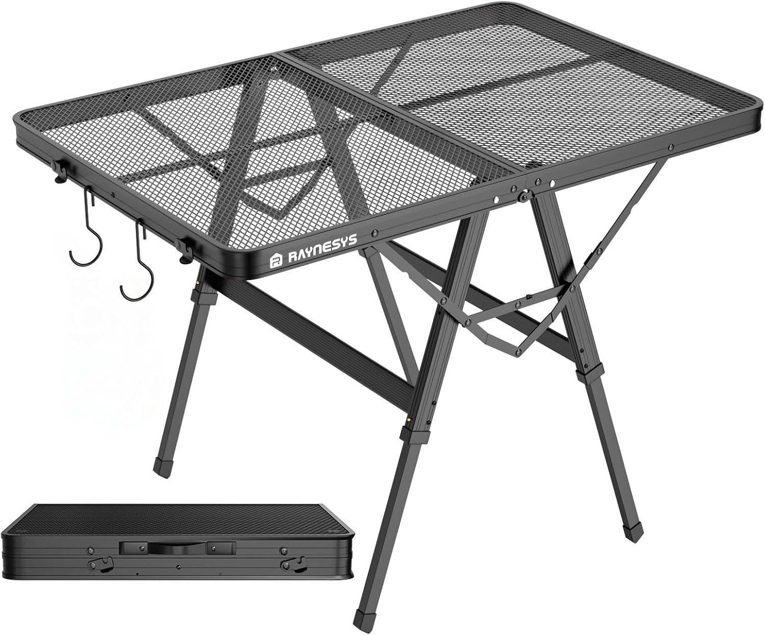Raynesys キャンプテーブル メッシュ 90kg耐荷重 3段高さ調節 60x90cm