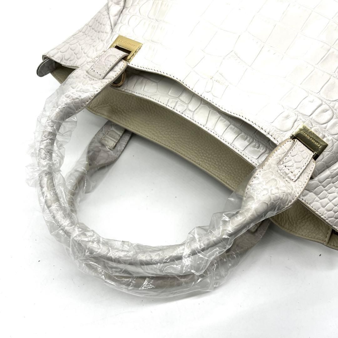 未使用保管 レザージュエルズ クロコ型押し 2way ハンドバッグ バニラ