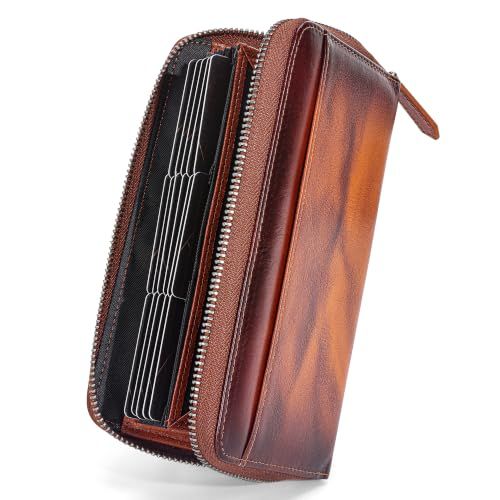 【新品】財布 メンズ 長財布 本革 大容量 レザー カード縦入れ ボックス型小銭入れ 一流の財布職人が作る ファスナー式 男性 紳士用 ビジネス 金運 人気ブランド プレゼント (キャメル)