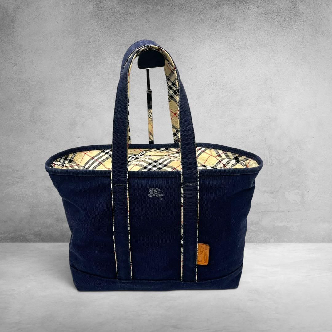 BURBERRY BLUELABEL ノバチェック キャンバストート ホースロゴ - メルカリ
