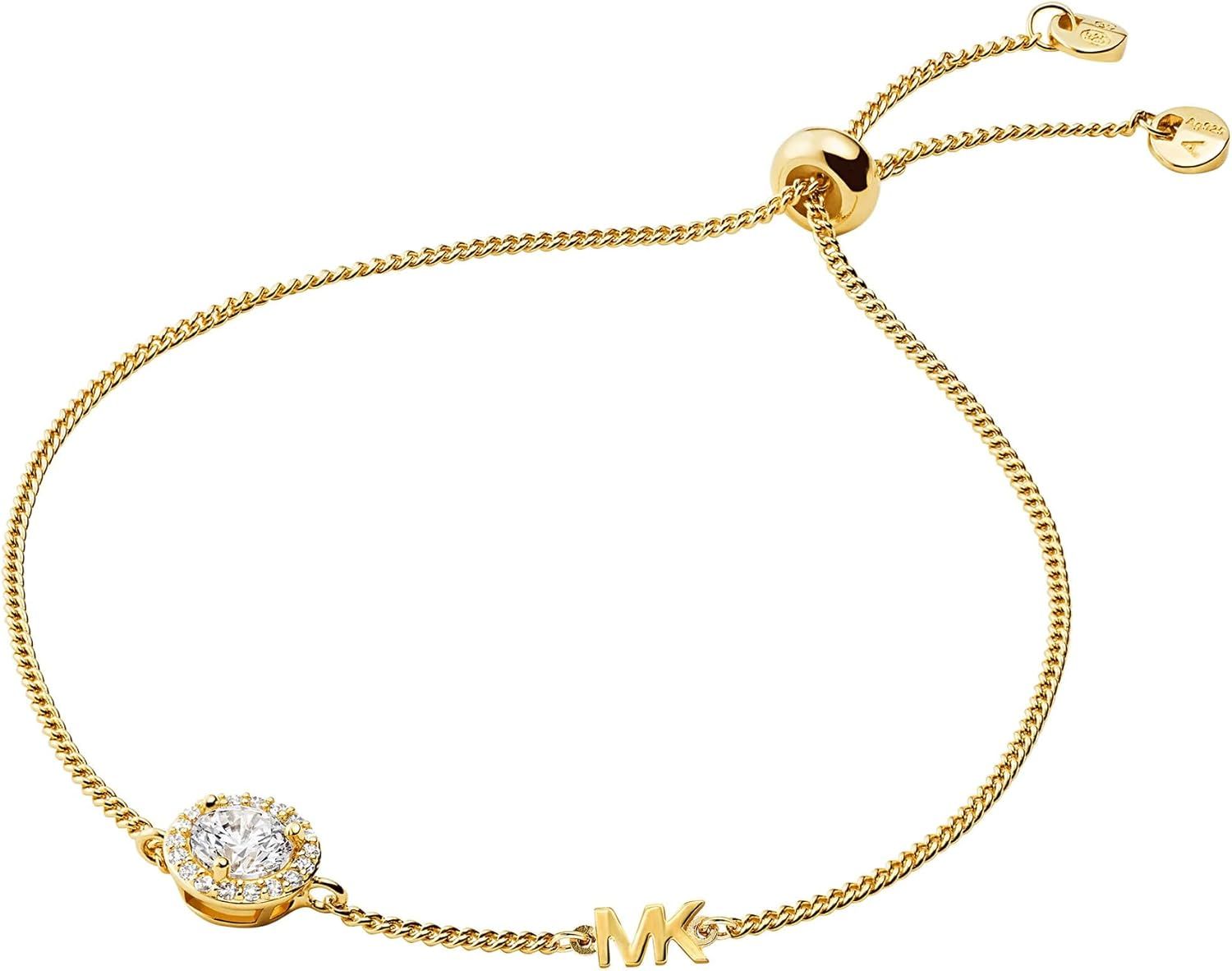 Michael Kors (マイケル コース) 貴金属メッキ スターリングシルバー キュービックジルコニア チャーム スライダー ブレスレット One Size ゴールド