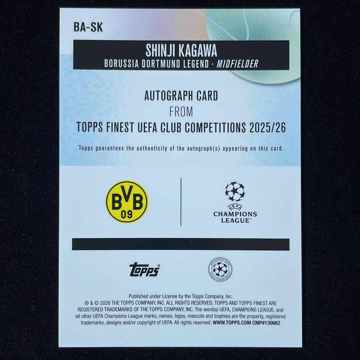 香川真司 Shinji Kagawa Topps Finest UCC 2025-26 Auto サイン 直筆