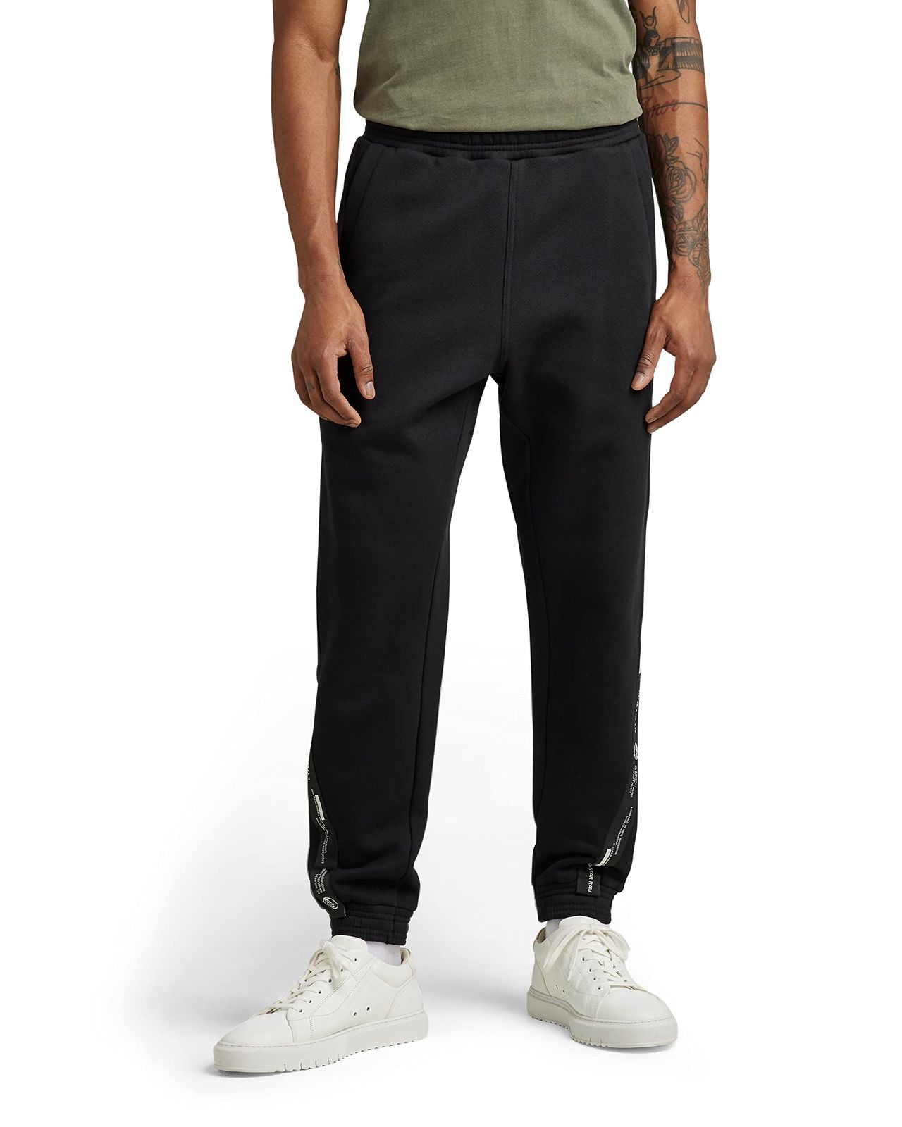ジースターロゥ スウェットパンツ メンズ リラックスフィット ブラック Logo tape sw pant D22022-D174-6484-L(カラー: dk black)