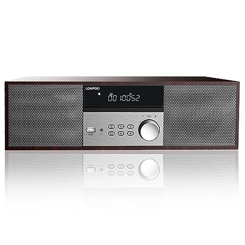 CDプレーヤー 40W コンパクトコンポーネントシステム CDステレオミニコンポ FMラジオ Bluetooth対応スピーカー USB/AUX入力 ヘッドフォンジャック 日本語リモコン ウッドキャビネット ウォールナット ブラウンpms