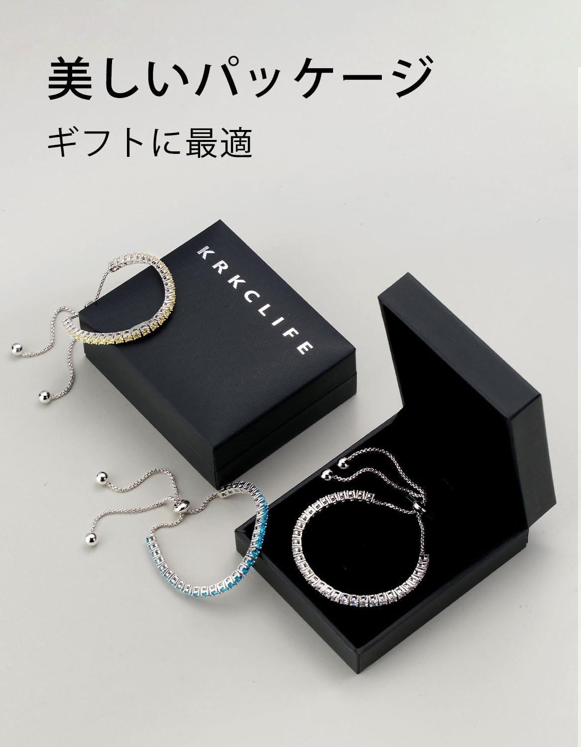 KRKCLIFE テニスブレスレット 誕生石 レディース 長さ調節 3mm 12色 ジルコニア 女性 キラキラジュエリー (08月-ペリドット) | ギフトに最適な誕生石ブレスレット・無段階調整で手首