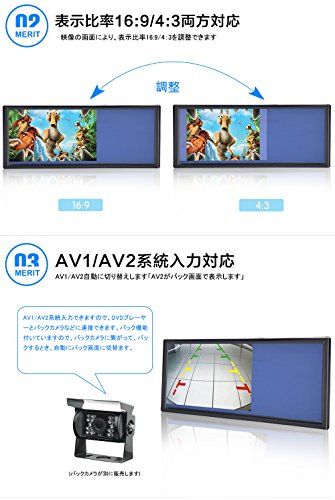 ★新品★LOSKAルームミラーモニター7インチタッチボタン12V/24V対応 解像度800*480 AV1/AV2系統映像入力 バックカメラ連動機能バックミラーモニター 97d9c049｜詳細画像