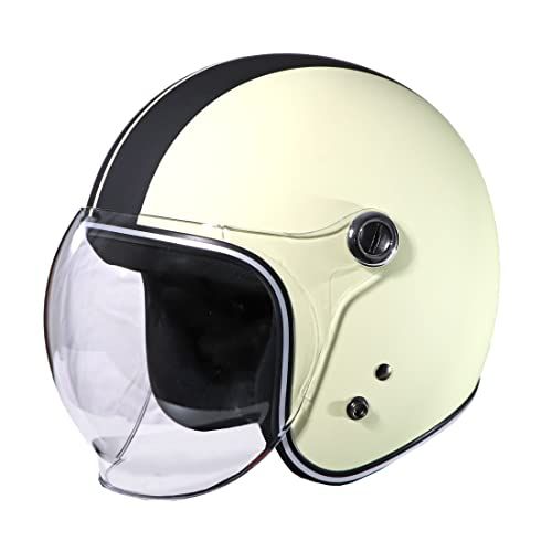 モトベース（MOTO BASE）SG・PSC規格 バイク用 シールド付 ヴィンテージ タイプ ジェットヘルメット(ストライプカラー)｜MBHL-VJ01S｜マットアイボリー/ブラックST/フリー（57?60ｃｍ未満)pms