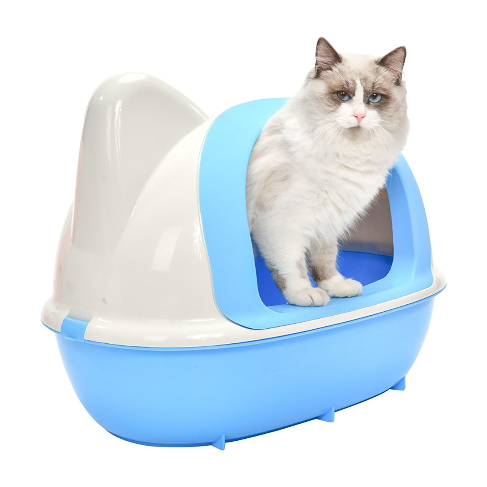 猫 トイレ 大型 Lサイズ 8kg対応 ドーム型 猫耳 可愛い 猫用トイレ本体 砂飛び散り防止 掃除しやすい (ブルー,L(59*47*42cm))t 3959fe9c