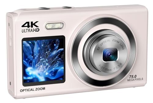 ★新品★光学3倍ズーム デジタルカメラ4K スマホに送れる デジカメ デュアルスクリーン WIFI転送機能 7500万画素 64GBマイクロSDカード付き グリッド表示 オートフォーカス機能 自撮り便利 LEDライト ウェブカメラ 2.8イン effd1d04