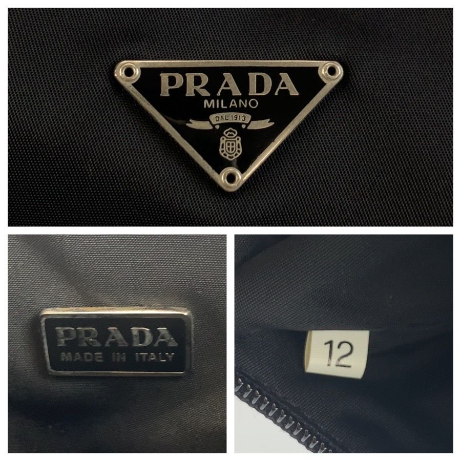 美品 PRADA プラダ テスート 三角ロゴプレート ブラック 黒 シルバー