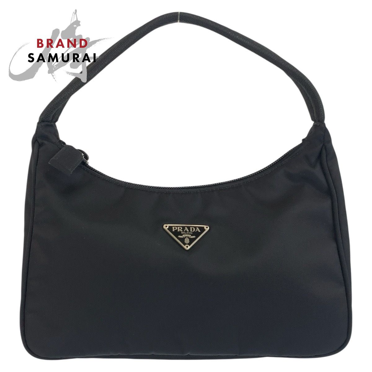 美品 PRADA プラダ テスート 三角ロゴプレート ブラック 黒 シルバー