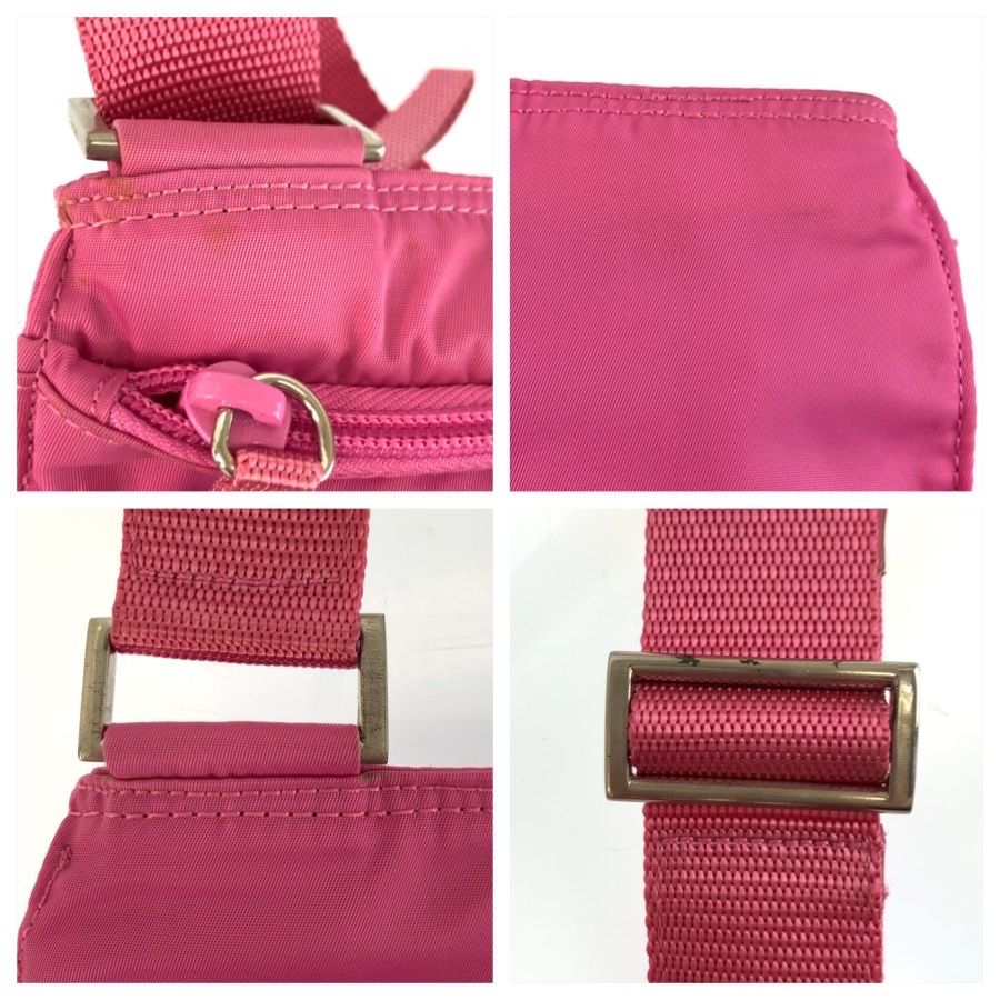 美品 PRADA プラダ テスート 三角ロゴプレート ピンク シルバー金具