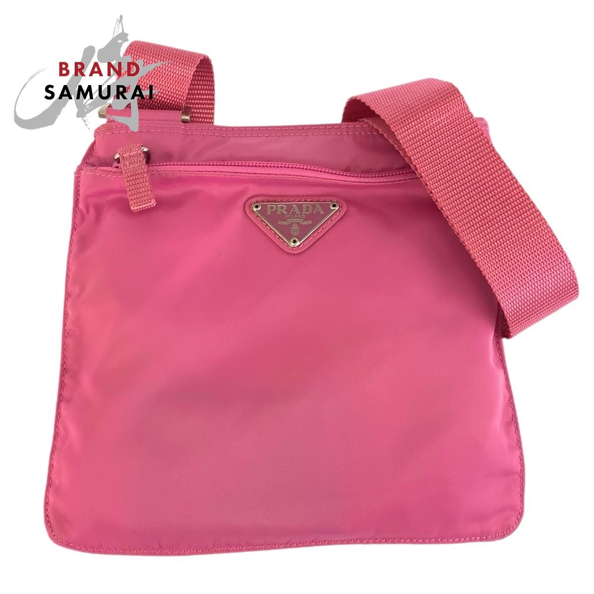 希少カラー✨プラダ　カメラバッグ　三角ロゴ　ピンク　白タグ美品テスートナイロン 美品 PRADA プラダ テスート 三角ロゴプレート ピンク シルバー金具