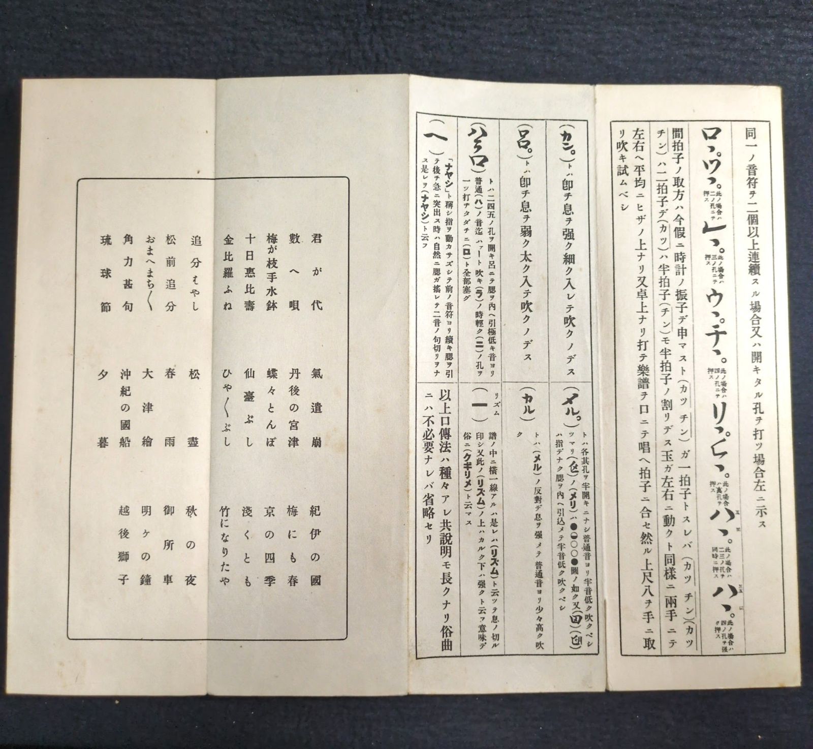 尺八 楽譜 絵図入◇琴古流 尺八手びき◇和楽器 演奏 折帖 戦前 大正