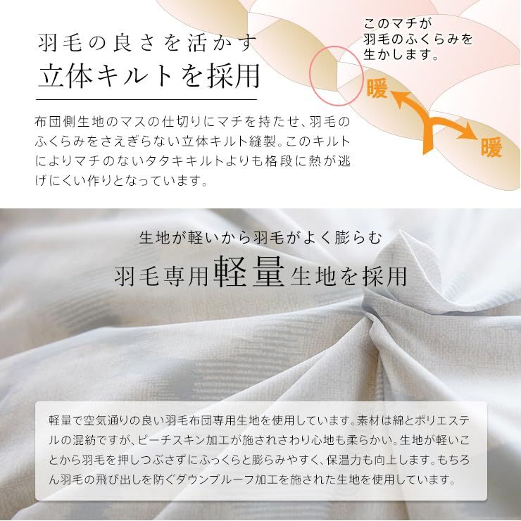 ふとんの江崎 羽毛布団 ハンガリーホワイトダック90% 370dp 洗える ランドリッシュ 【シングル 無地 ナチュラル】 羽毛量1.0kg 7年保証 専門店品質 ダウン 羽毛掛け布団 コインランドリー洗い対応 羽毛ふとん 立体キルト 日本製 cec60ccf