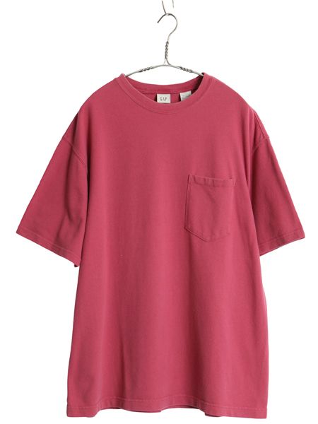 00s オールド ギャップ 鹿の子 ポケット付き 半袖 Tシャツ メンズ L 無地 ポケT ヘビーウェイト コットン カットソー ボックス 淡い ピンク
