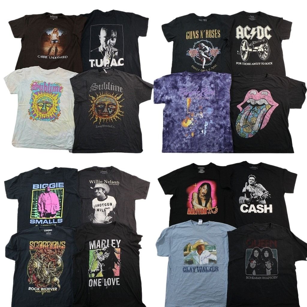 古着卸 まとめ売り 音楽・バンド Tシャツ 16枚セット ( メンズ XL ) 2PAC クイーン BIGGIE ローリングストーンズ 中古 古着 NF7963
