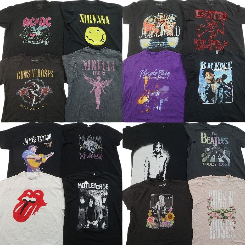 古着卸 まとめ売り 音楽・バンド Tシャツ 16枚セット ( メンズ 2XL ) ニルヴァーナ AC/DC ビートルズ ローリングストーンズ 中古 NF7984