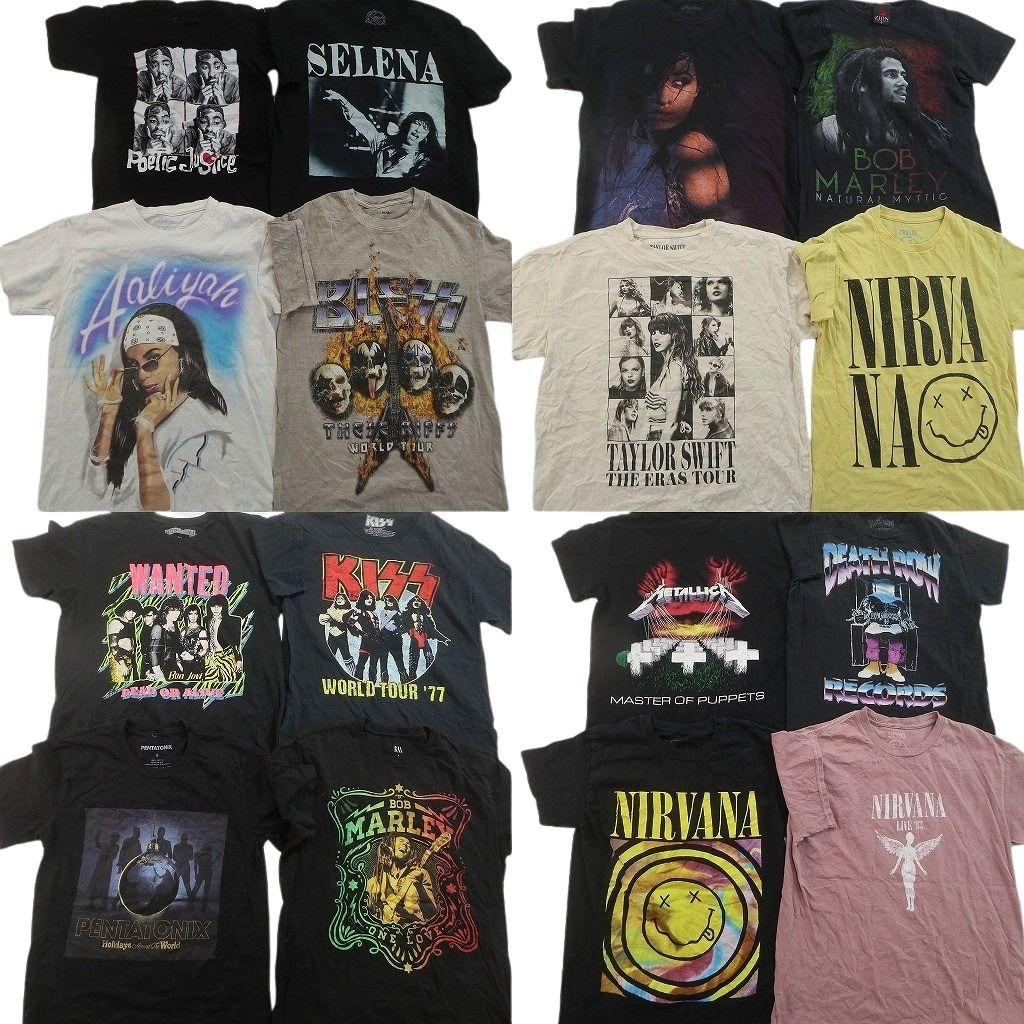 古着卸 まとめ売り 音楽・バンド Tシャツ 16枚セット ( メンズ S ) セレーナ ニルヴァーナ メタリカ KISS 中古 古着 NF7990