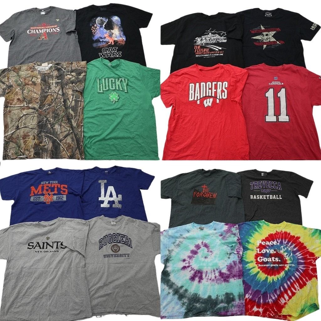 古着卸 まとめ売り プリント Tシャツ 16枚セット ( メンズ XL/2XL ) リアルツリー タイダイ柄 プロチーム MLB NFL 中古 古着 NF8003