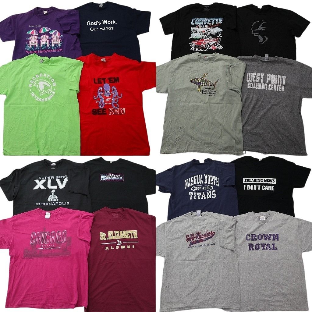 古着卸 まとめ売り プリント Tシャツ 16枚セット ( メンズ XL ) カレッジ風 レーシング 英文字プリント 中古 古着 NF8010