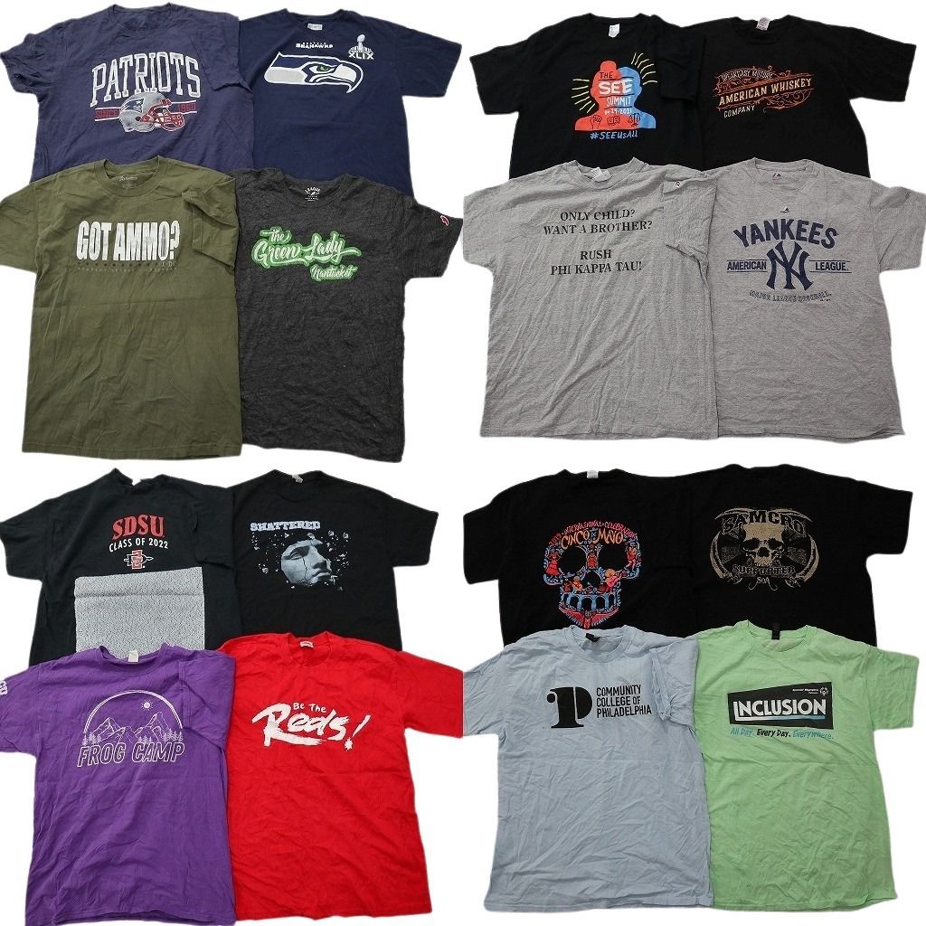 古着卸 まとめ売り プリント Tシャツ 16枚セット ( メンズ L/XL ) プロチーム NFL スカル MLB ヤンキース 中古 古着 NF8011