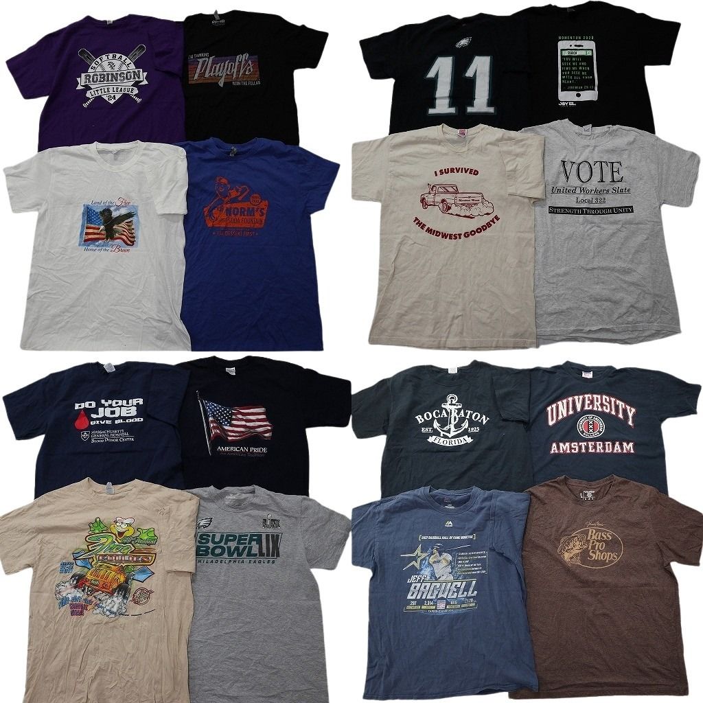 古着卸 まとめ売り プリント Tシャツ 16枚セット ( メンズ L ) カレッジ風 企業 バスプロ プロチーム MLB NFL 中古 古着 NF8014