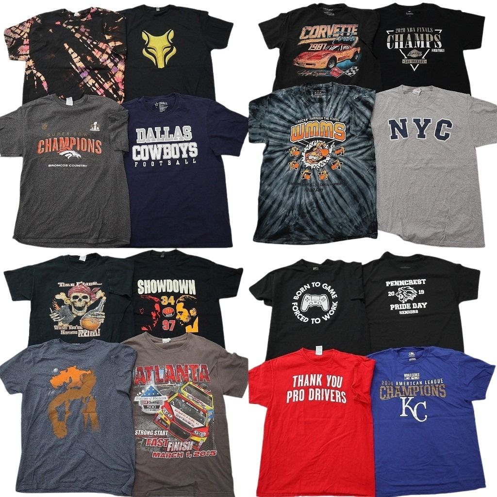 古着卸 まとめ売り プリント Tシャツ 16枚セット ( メンズ L ) プロチーム NFL MLB レーシング スカル 中古 古着 NF8019