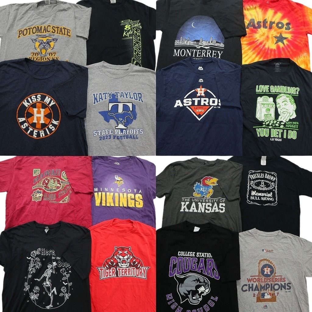 古着卸 まとめ売り プリント Tシャツ 16枚セット ( メンズ M ) プロチーム MLB NFL タイダイ柄 アストロズ 中古 古着 NF8033
