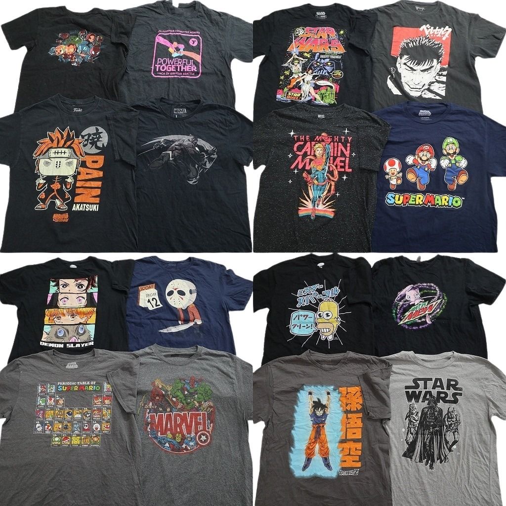 古着卸 まとめ売り キャラクター Tシャツ 16枚セット ( メンズ L ) マーベル ドラゴンボール シンプソンズ 鬼滅の刃 中古 古着 NF8060