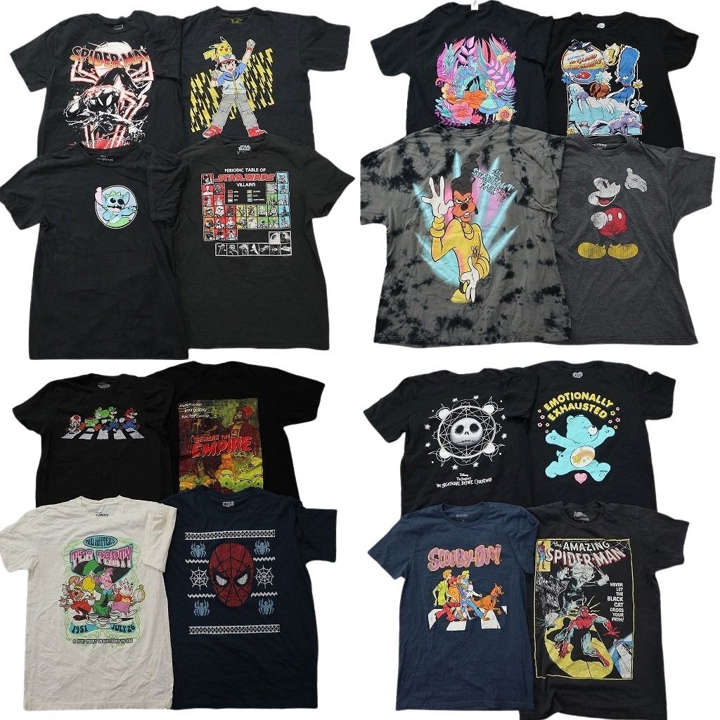 古着卸 まとめ売り キャラクター Tシャツ 16枚セット ( メンズ M ) ポケモン スパイダーマン マリオ ディズニー アメコミ 中古 古着 NF8062