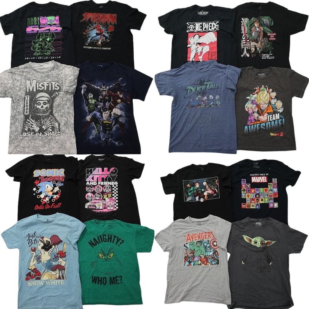 古着卸 まとめ売り キャラクター Tシャツ 16枚セット ( メンズ M ) マーベル スターウォーズ 進撃の巨人 ワンピース 中古 古着 NF8066