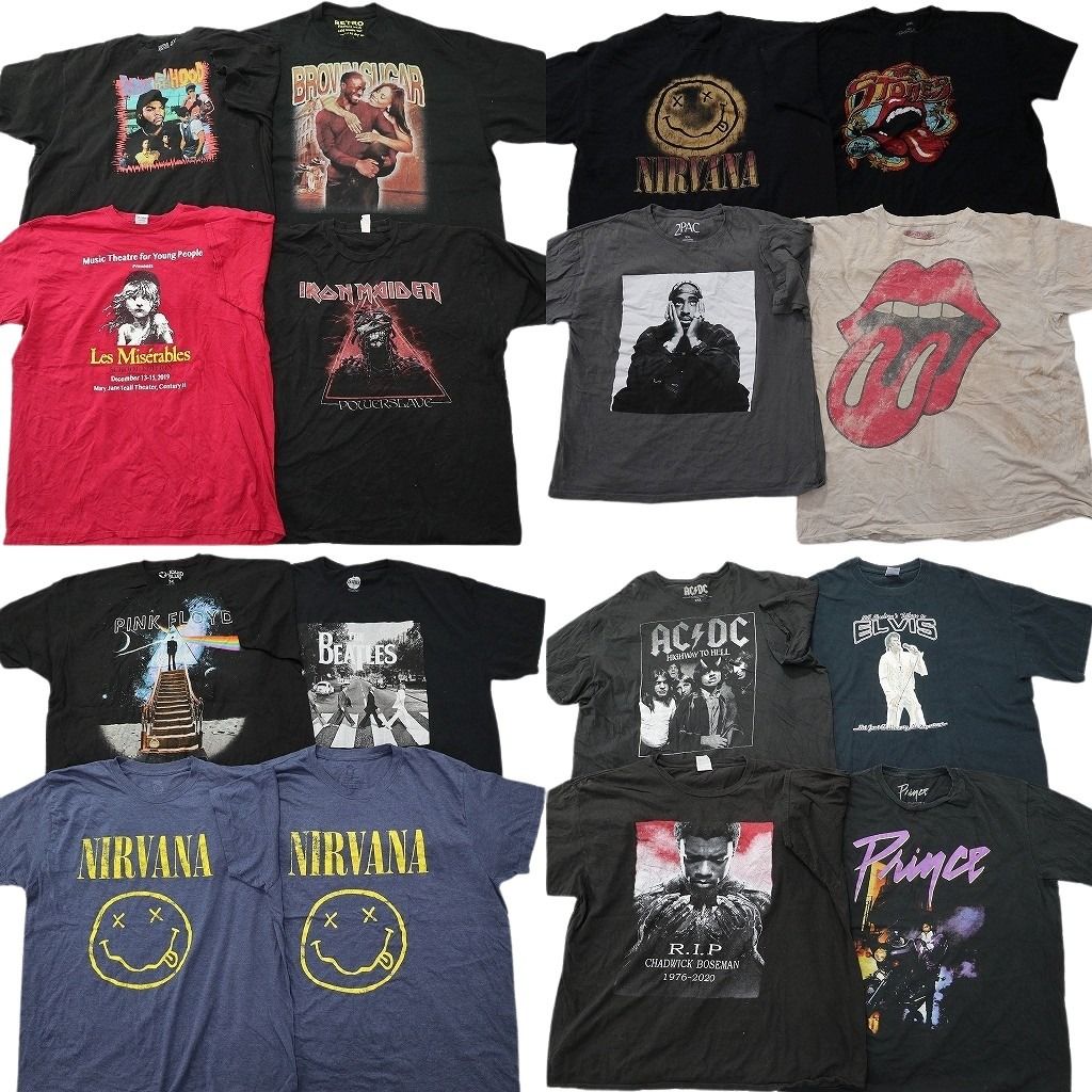 古着卸 まとめ売り 音楽・バンド Tシャツ 16枚セット ( メンズ 2XL ) ボーイズンザフット ビートルズ ニルヴァーナ 中古 古着 NF8070