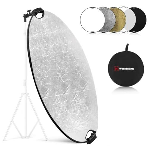 ウェルメイキング 32 インチ（80cm）の写真撮影用、折りたたみ式のライト反射板で、バッグと傾斜アダプタ付き、スタジオとアウトドア照明用の 5 in 1 ハンドル付き反射板 ? 半透明、シルバー、ゴールド、ホワイト、ブラックt 1179802b