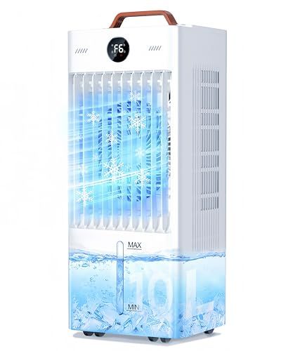★新品★冷風機 強力 10L水タンク+6個専用保冷パック 【2026業界NEWモデル冷風扇・三面吸風】ハンド付き 大容量 LEDタッチ操作 高効率 45W 省エネ設計 スポットクーラー 6階段調整可能 隠しキャスター付き リモコン 遠隔操作 置き型 冷風扇風機