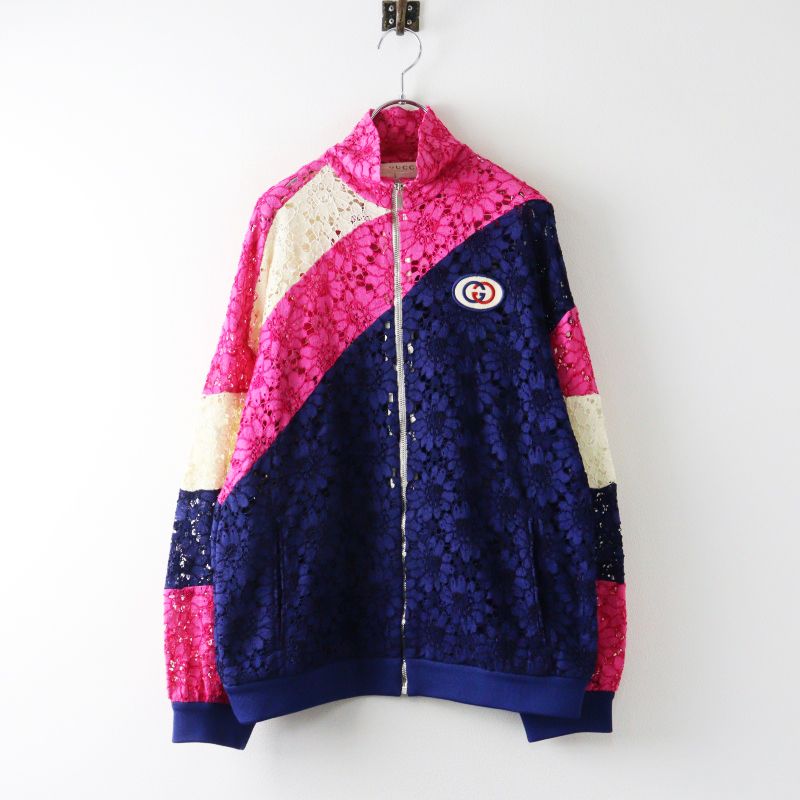 美品 希少✨ GUCCI タグ付き 花柄 フローラ刺繍 トラックジャケット 美品 グッチ GUCCI Lace Interlocking GG Patch Track Jacket 総レース