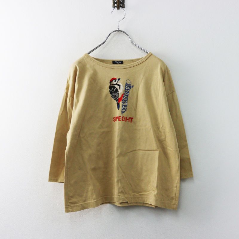 マーブルシュッド marble SUD EMB SPECHT Tシャツ＼ベージュ 小鳥 刺繍