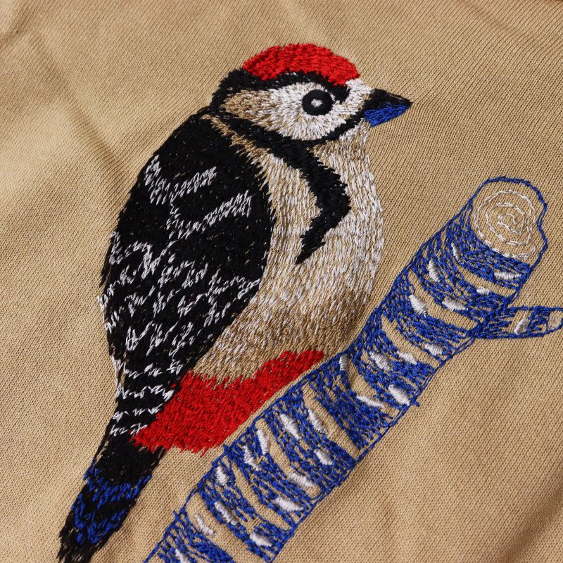 マーブルシュッド marble SUD EMB SPECHT Tシャツ＼ベージュ 小鳥 刺繍