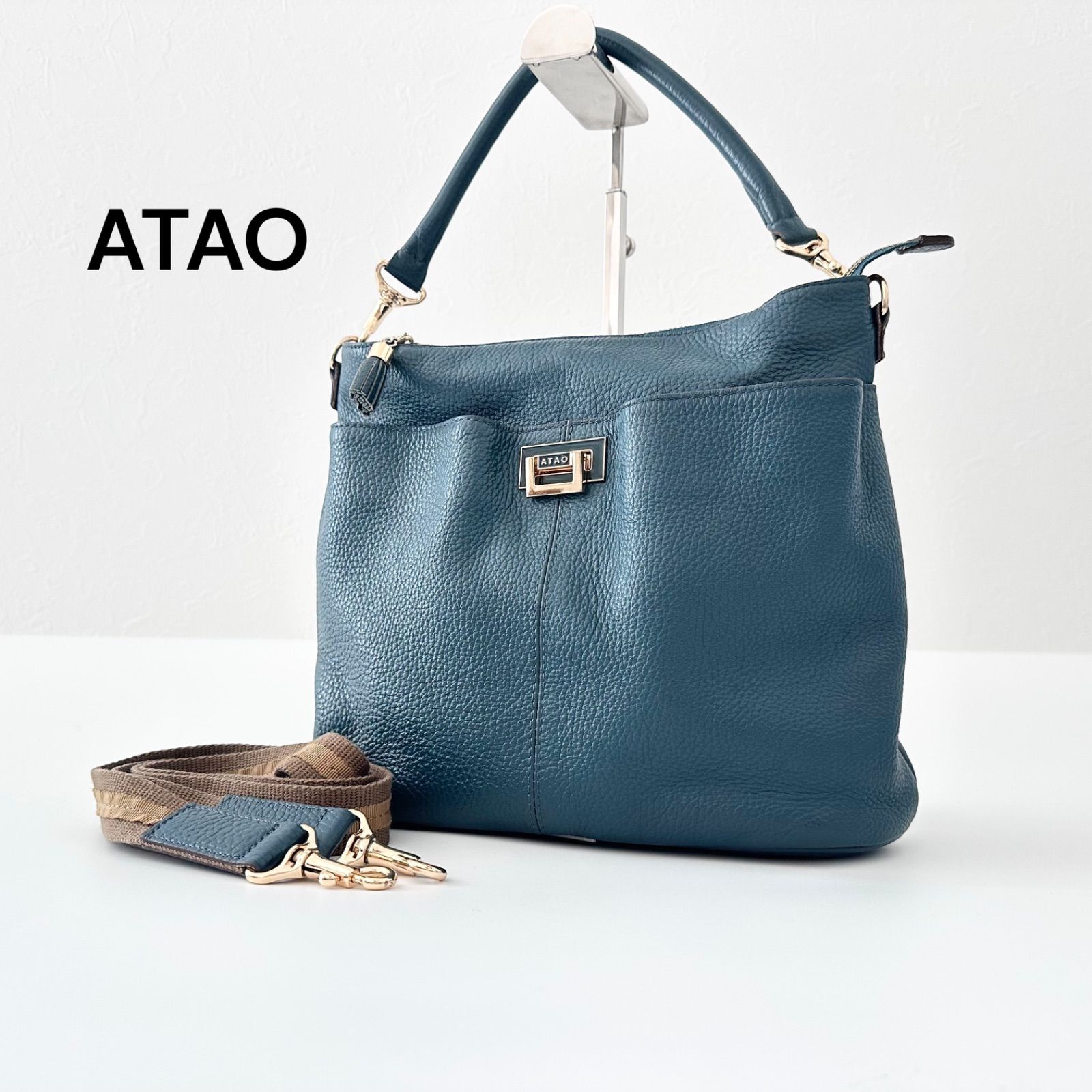 美品　ATAO　WEEKEND　 2wayショルダーバッグ　シボ革 アタオ ATAO Weekend 2WAY ショルダーバッグ ハンドバッグ レザー 牛革