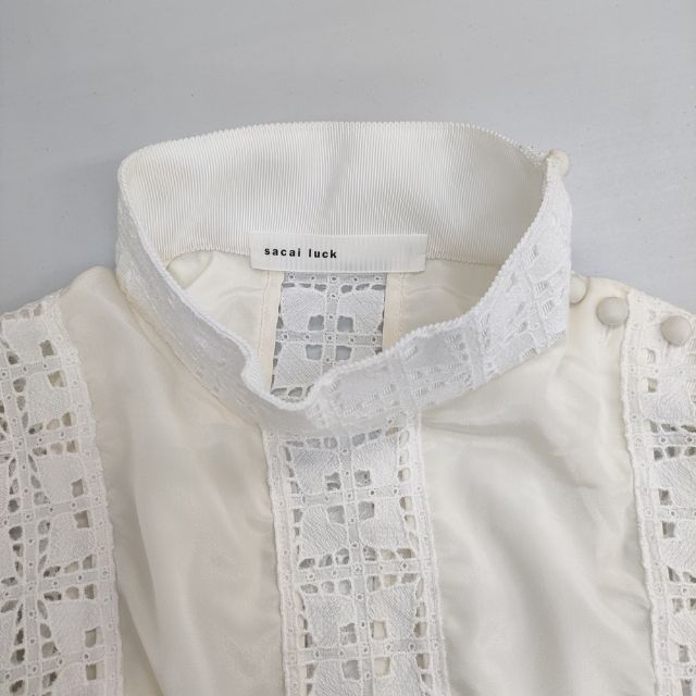 sacai luck ハイネック 15AWLU980 レース ブラウス シャツ オフ