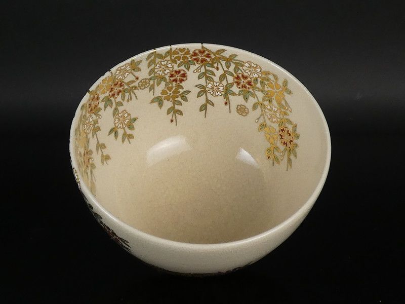 杉田祥平 造「色絵仁清春乃流水画 茶碗」共箱 保証品 茶道具 清閑寺窯