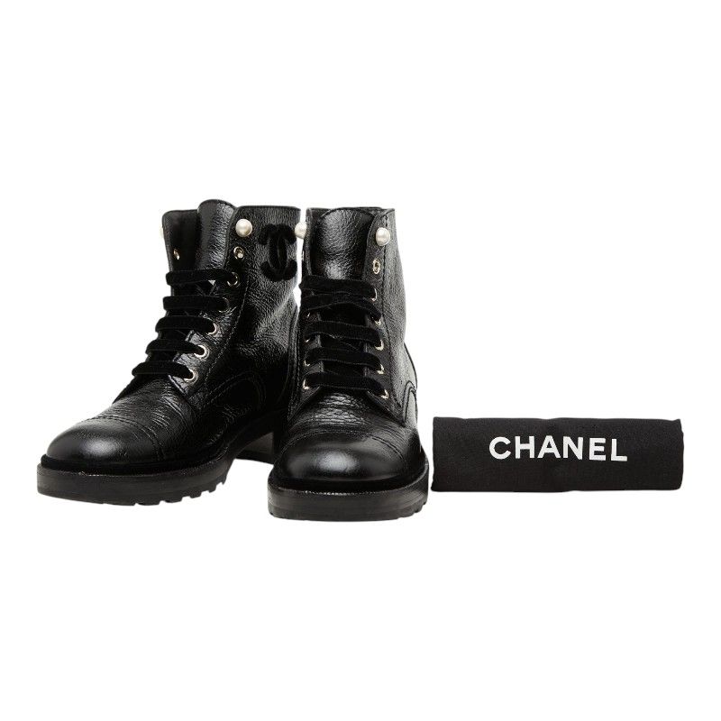 CHANEL シャネル ベロア ベルベット ココマーク レースアップ ブーツ シャネル ココマーク - レースアップ ショートブーツ サイズ38 G35154