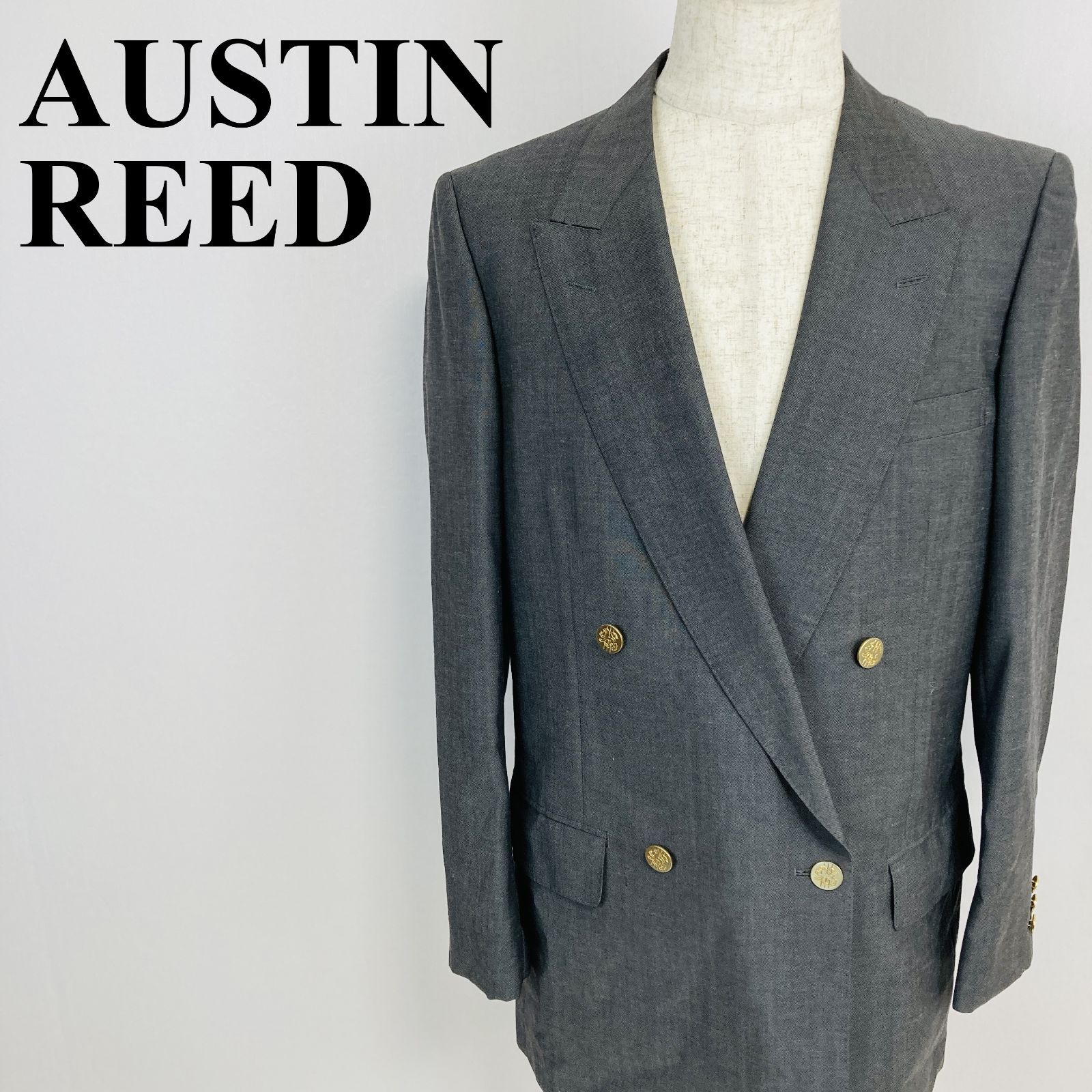 紺ブレ 金ボタン 90s 英国製 Austin Reed ダブル 高級生地 美品 AUSTIN REED OF LONDON ダブルジャケット 金ボタン グレー A7 0391K