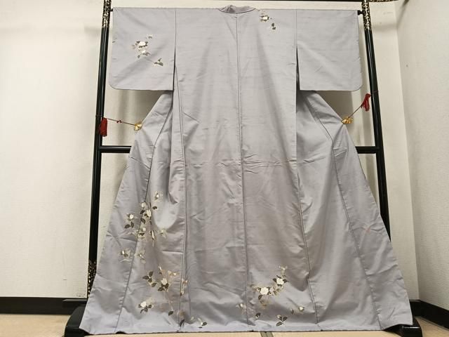 平和屋着物○白山紬 訪問着 友禅 作家物 枝花文 ロング丈 正絹 逸品