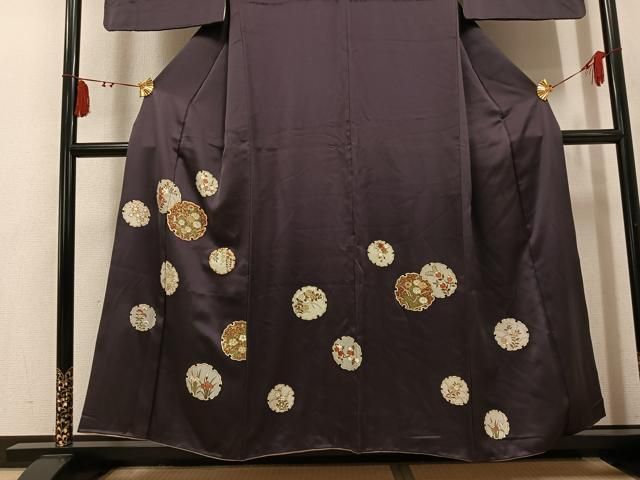 D581 訪問着　作家物　花模様　雪輪　金駒刺繍　正絹　着物　袷　極美品 平和屋着物○訪問着 駒刺繍 雪輪草花文 金彩 正絹 逸品 AABL0728ph